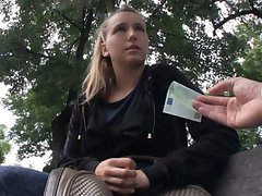 Natural blonde Czech girl is picked up for public sex